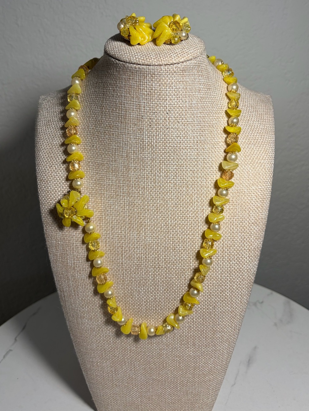 Vintage Hong Kong Lucite Necklace and Clip on Earrings